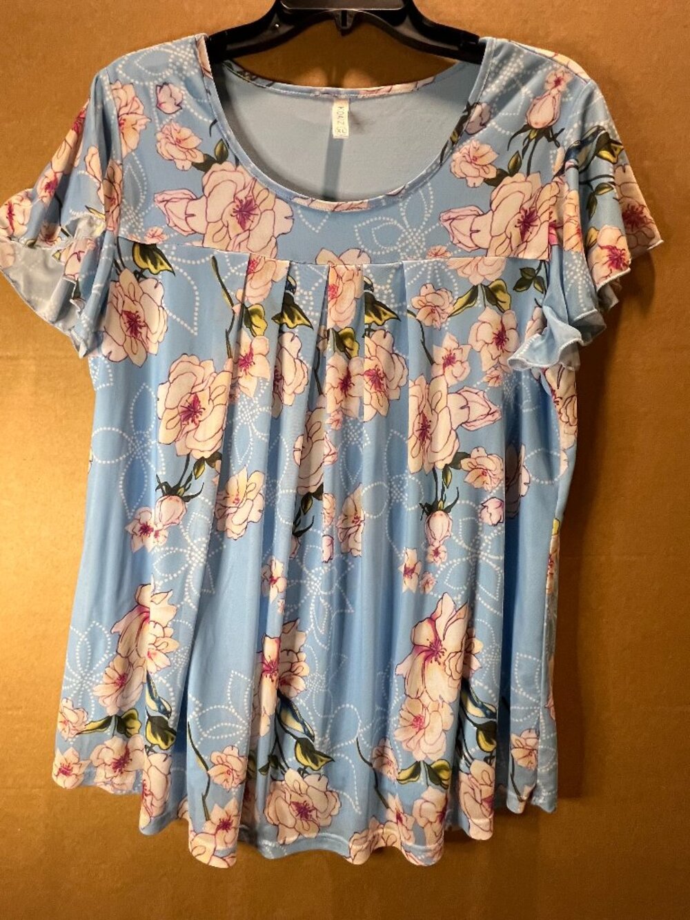 Koaiz flowy short sleeve blouse light blue floral print size XL
